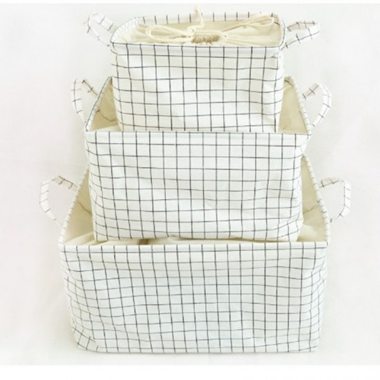 Clothes storage box, foldable storage box, washable large drawstring storage basket, simple cotton and linen storage box
