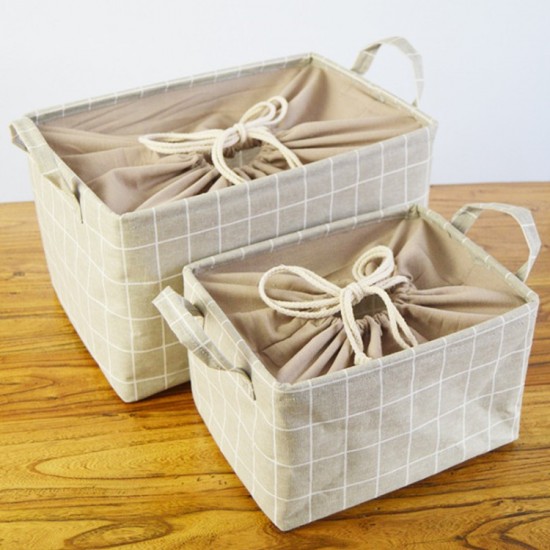 Clothes storage box, foldable storage box, washable large drawstring storage basket, simple cotton and linen storage box