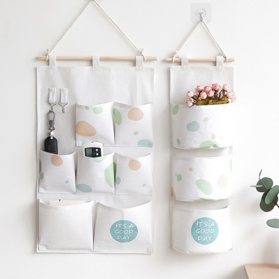 Dormitory cotton and linen fabric storage bag, Nordic-style, stylish, three-dimensional hanging dormitory wall storage bag