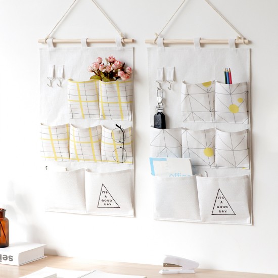 Factory Direct Cotton and Linen Fabric Storage Hanging Bags, Simple Nordic Style, Wall-Mounted Dorm Door Storage Bags