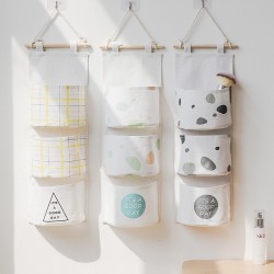 Dormitory cotton and linen fabric storage bag, Nordic-style, stylish, three-dimensional hanging dormitory wall storage bag