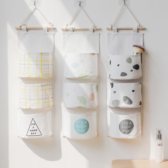 Dormitory cotton and linen fabric storage bag, Nordic-style, stylish, three-dimensional hanging dormitory wall storage bag