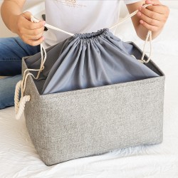 Pure Time Cotton and Linen Fabric Storage Box, Foldable, Thickened EVA Fabric Drawstring Clothes Storage Box.