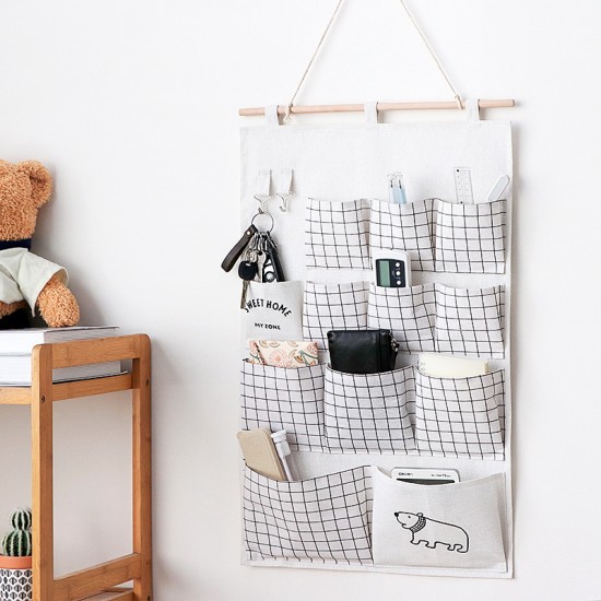 Creative, cute cotton and linen fabric hanging art for home. Large-capacity dormitory door wall-mounted storage bag