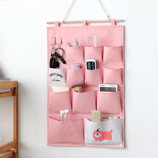 Creative, cute cotton and linen fabric hanging art for home. Large-capacity dormitory door wall-mounted storage bag