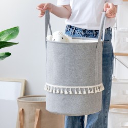 Simple, Tianshan cotton and linen laundry bin, large, thickened, foldable, portable toy, snack, and miscellaneous storage basket.