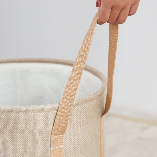 Simple, Tianshan cotton and linen laundry bin, large, thickened, foldable, portable toy, snack, and miscellaneous storage basket.