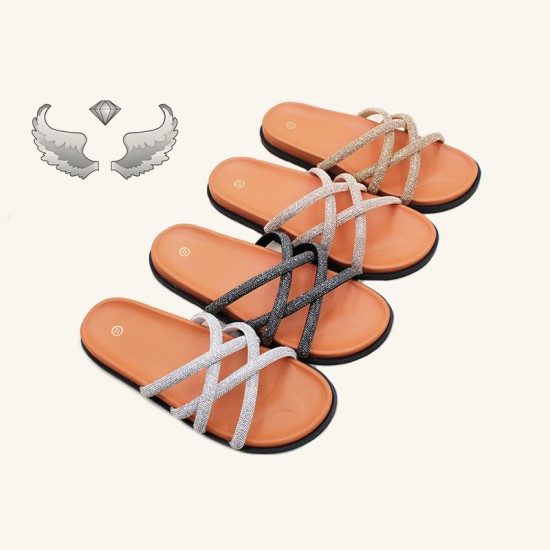 Chaozhou women's shoes for export: summer fashionable rhinestone flat non-slip slippers, factory-made ladies' slippers