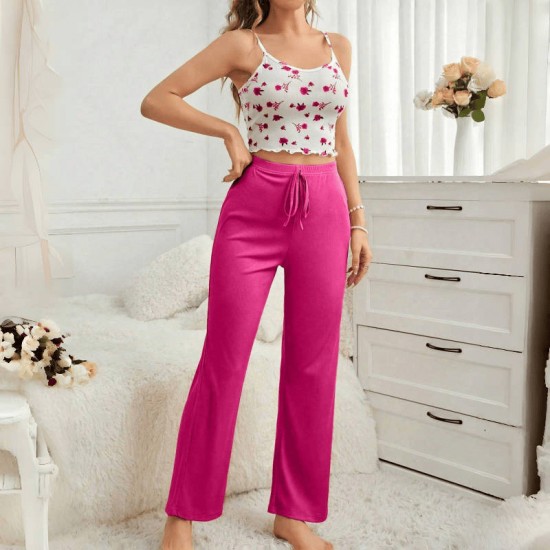 Cross-border foreign trade women's home wear floral suspenders long pants set for casual and comfortable women's wear that can be worn outside