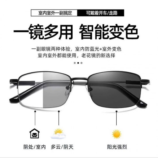 Dual-purpose reading glasses with blue light protection, progressive multifocal reading glasses, memory-sensitive half-frame metal glasses.
