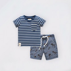 European and American children's clothing, boys' suits, new summer styles, small and medium-sized children's stylish two-piece suits with short sleeves and shorts, cartoon children's clothing