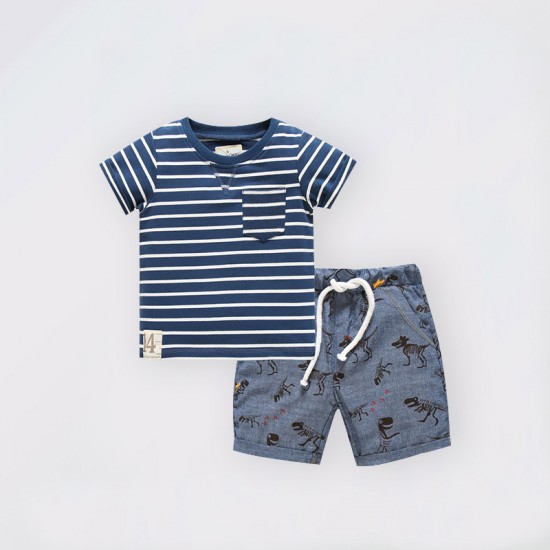 European and American children's clothing, boys' suits, new summer styles, small and medium-sized children's stylish two-piece suits with short sleeves and shorts, cartoon children's clothing