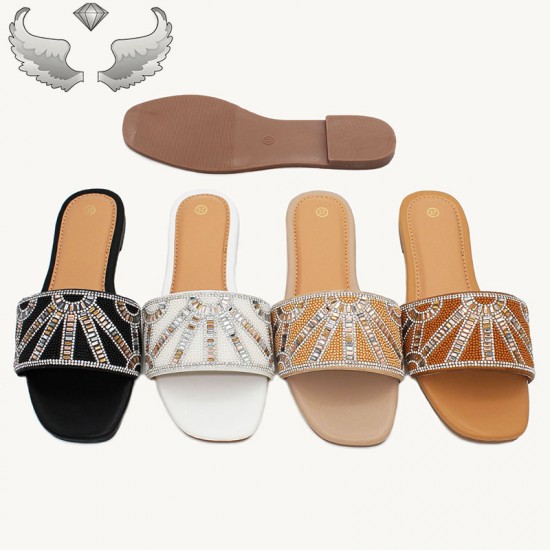 Women's shoes: export-made flat slippers, women's outdoor light luxury rhinestone craft slippers