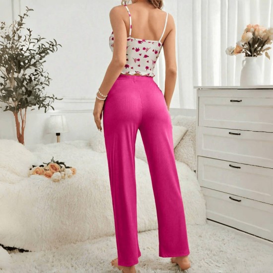 Cross-border foreign trade women's home wear floral suspenders long pants set for casual and comfortable women's wear that can be worn outside