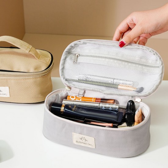 Thickened herringbone pattern portable cosmetic bag, multifunctional travel storage bag, large-capacity portable toiletry bag for business trips