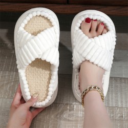 2023 new cross-border linen slippers, simple, casual and comfortable, lace-trimmed suede slippers for women.