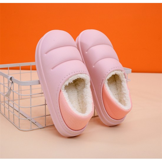 Waterproof and Non-Slip Cotton Slippers for Men and Women, Thick-Sole, Winter Home Warm Couple Plush Shoes