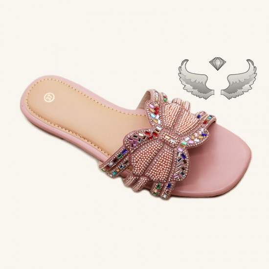 Factory hot-selling ladies' slippers: fashionable rhinestone flat non-slip slippers