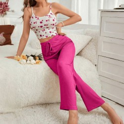 Cross-border foreign trade women's home wear floral suspenders long pants set for casual and comfortable women's wear that can be worn outside