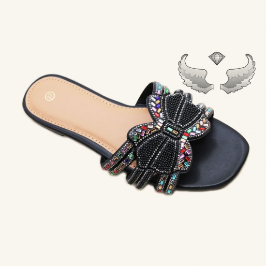 Factory hot-selling ladies' slippers: fashionable rhinestone flat non-slip slippers