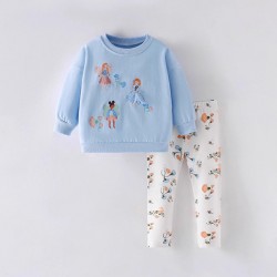 Girls' suits, new autumn and winter styles, European and American children's round-neck long-sleeved sweatshirts, stylish little girls' casual two-piece suits