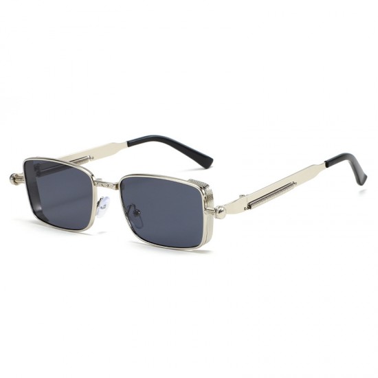 New retro small square-frame men's sunglasses, European and American cross-border spring-leg glasses, stylish steampunk metal sunglasses.