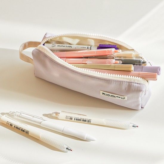 Simple Japanese-style student-style large-capacity double-layer macaron pencil case, multifunctional waterproof nylon portable stationery bag