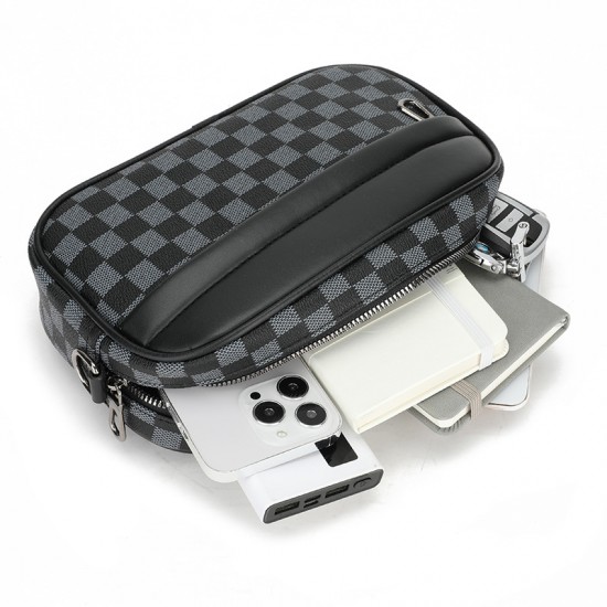 Men's casual bag with check pattern, retro style men's casual bag, multi-layer casual bag for men, trendy casual bag for men, large capacity men's single-shoulder bag