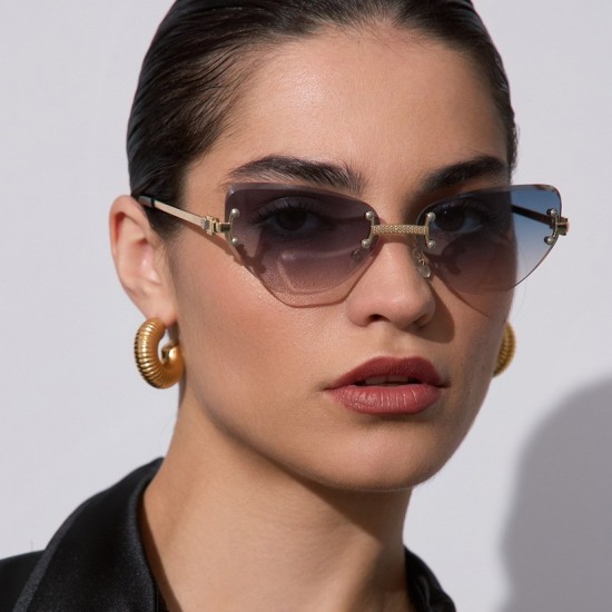 New fashionable rimless cat-eye sunglasses for women, high-end, personalized street style glasses.