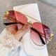 New stylish large-frame UV protection sunglasses, metal cat-eye sunglasses for women, high-end influencer sunglasses