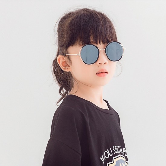 New trendy children's glasses, Korean-style round-frame, versatile baby sunglasses, sun protection, personalized metal children's sunglasses