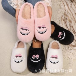 Best-selling pink bow pattern cotton slippers, Valentine's Day pink warm women's cotton slippers