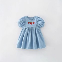 Girls' summer 2025 new European and American style short-sleeved round-neck princess dresses for small and medium-sized children, children's dresses