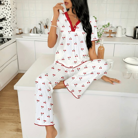 European-style cross-border best-selling home wear with heart-shaped print halter back pants, two-piece set with elastic long-sleeved pants, fashionable and sexy women's home wear