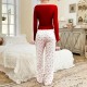 2025 new best-selling European style lace-edge round-neck crown long-sleeved pants pajama set for women with home wear two-piece set that can be worn outside
