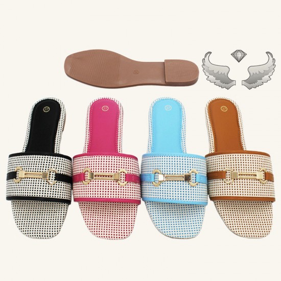 Yiwu spot wholesale, summer slippers, women's flat slippers, metal-decorated, non-slip slippers.