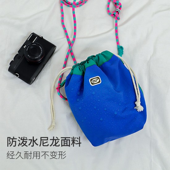 Simple time nylon waterproof mirrorless camera bag, women's SLR camera bag, drawstring crossbody storage bag, travel liner photography bag