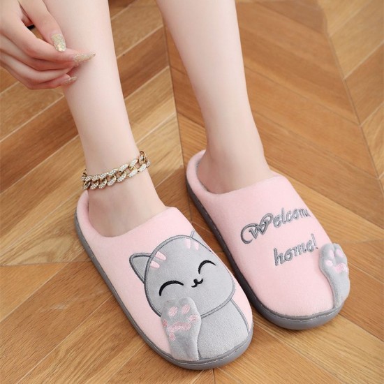 Cross-border women's cotton slippers with a cartoon lucky cat, cute Korean cat design, warm and casual indoor slippers