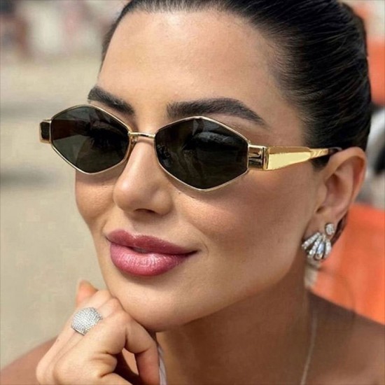 New cross-border diamond-shaped metal sunglasses, European and American influencer-style fashionable sunglasses, personalized street style sun protection sunglasses for women