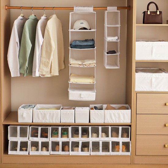 Wardrobe storage artifact, clothes hanging bag, cotton and linen fabric hanging wardrobe, tiered underwear hanging bag for dormitories