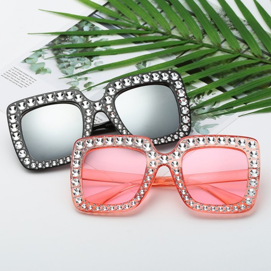 New European and American fashion, new multi-color large-frame diamond-studded sunglasses, trendy street style square sunglasses for women, cross-border sunglasses