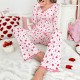 New cross-border home wear with heart patterns in European style, long-sleeved pants with elastic and flowery patterns, two-piece set for women's pajamas that can be worn outside