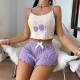 Cross-border best-selling Amazon-style home wear with embroidery, women's brushed-hangback blouses and short pants set, home wear set that can be worn outside