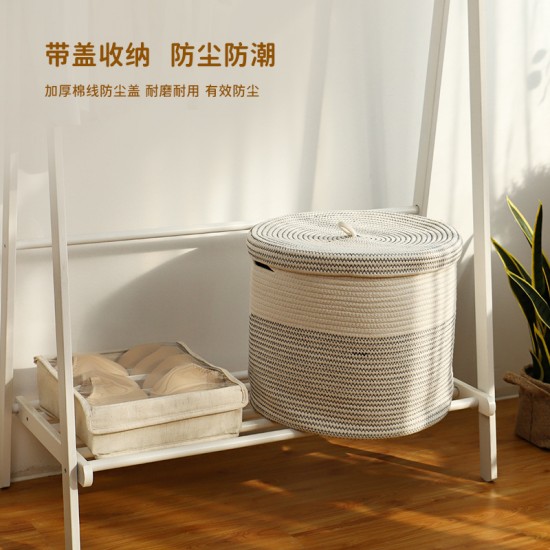 Simple, simple household cotton linen bin with lid, attractive laundry basket, plush toy storage bin, large capacity.
