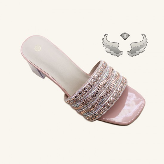 2025 new foreign trade direct sales, fashionable rhinestone outerwear, chunky heels, wholesale ladies' slippers