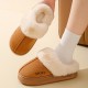 Unisex cotton slippers with plush fur for warmth and thick soles