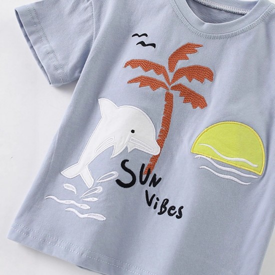 Children's short-sleeved summer styles, European and American children's T-shirts, stylish boys' round-neck casual tops.
