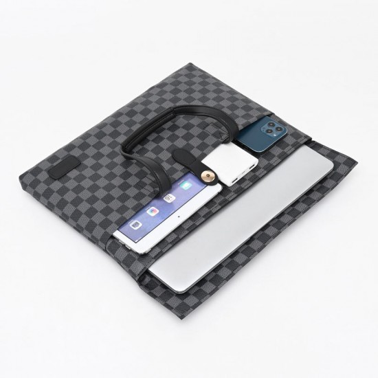 Laptop bag, men's cross-style checkered Korean-style men's bag, office document bag, single shoulder bag, file storage cross-body bag