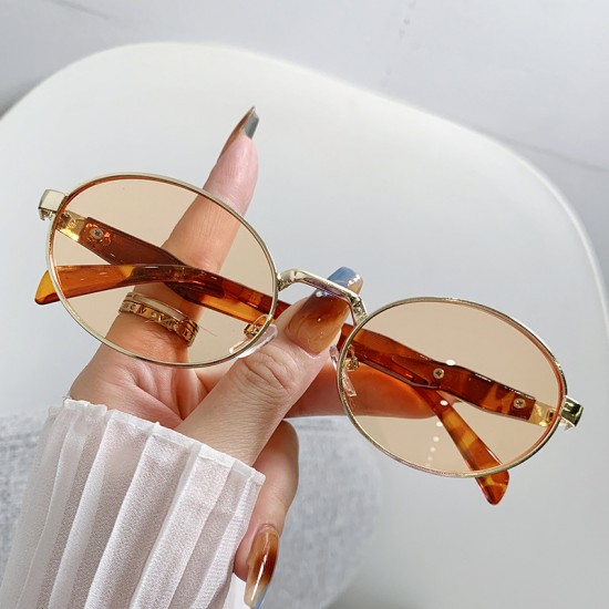 New oval metal sunglasses, European and American cross-border fashion sunglasses, retro street style high-end sunglasses for women