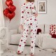 Two-piece set of autumn-winter cross-border home wear with heart-shaped printed lapel pajama set for women in European style that can be worn outside
